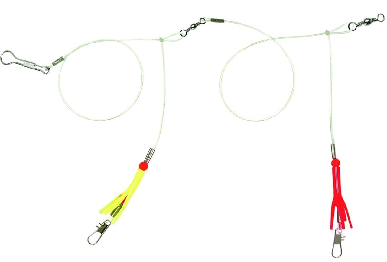 Sea Striker Skirted Bottom Rig, 40lb Mono, 2-Drop, Red/White Skirts