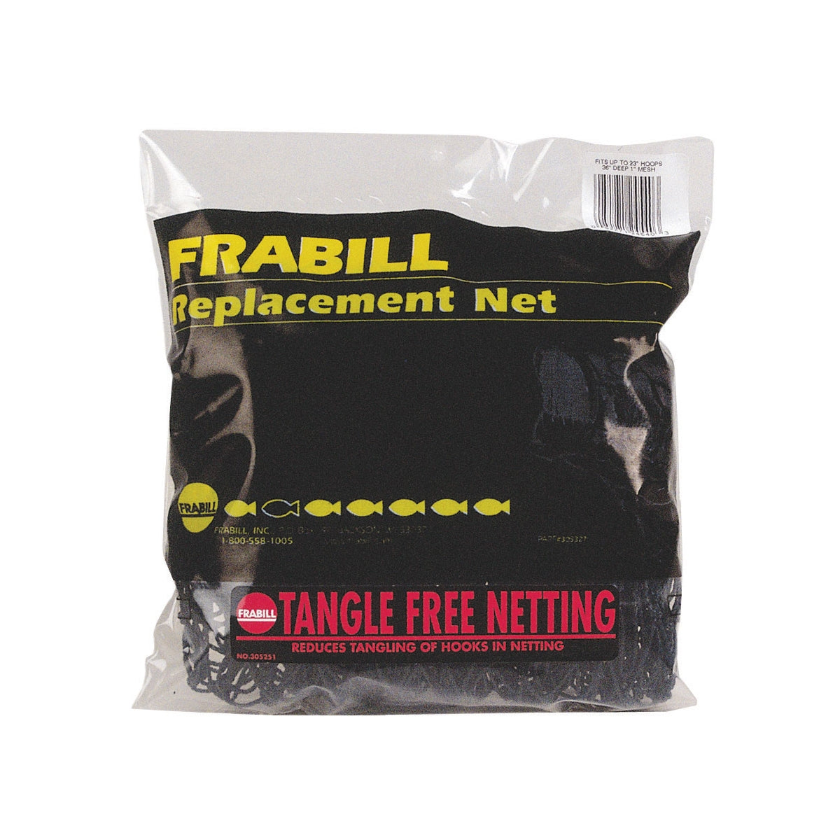 Frabill Replacement Net Tangle Free 34" Hoop 48" Deep 1" Mesh Blk