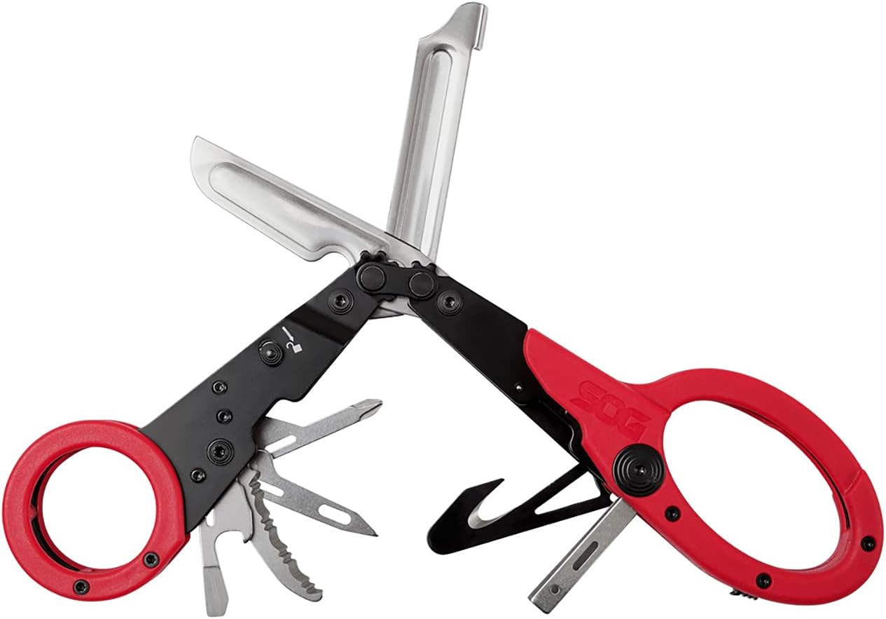 SOG ParaShears Lightweight Backcountry Stainless Steel Multi-Tool, 11 Tools, Red