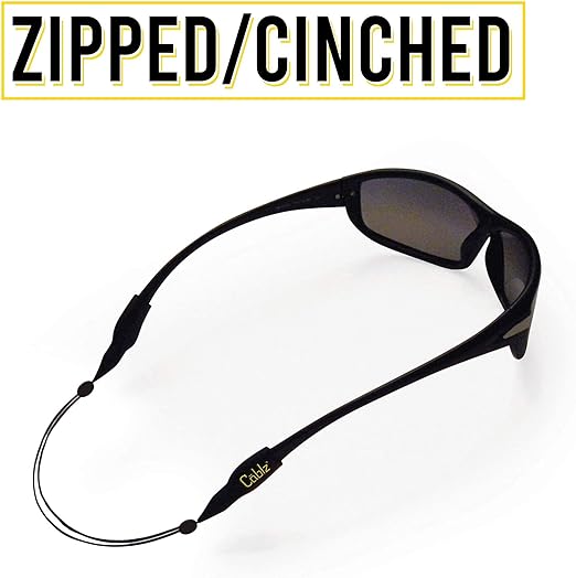 Cablz Zipz Adjustable Eyewear Retainer, Rubber End, 12", Black Stainless Steel