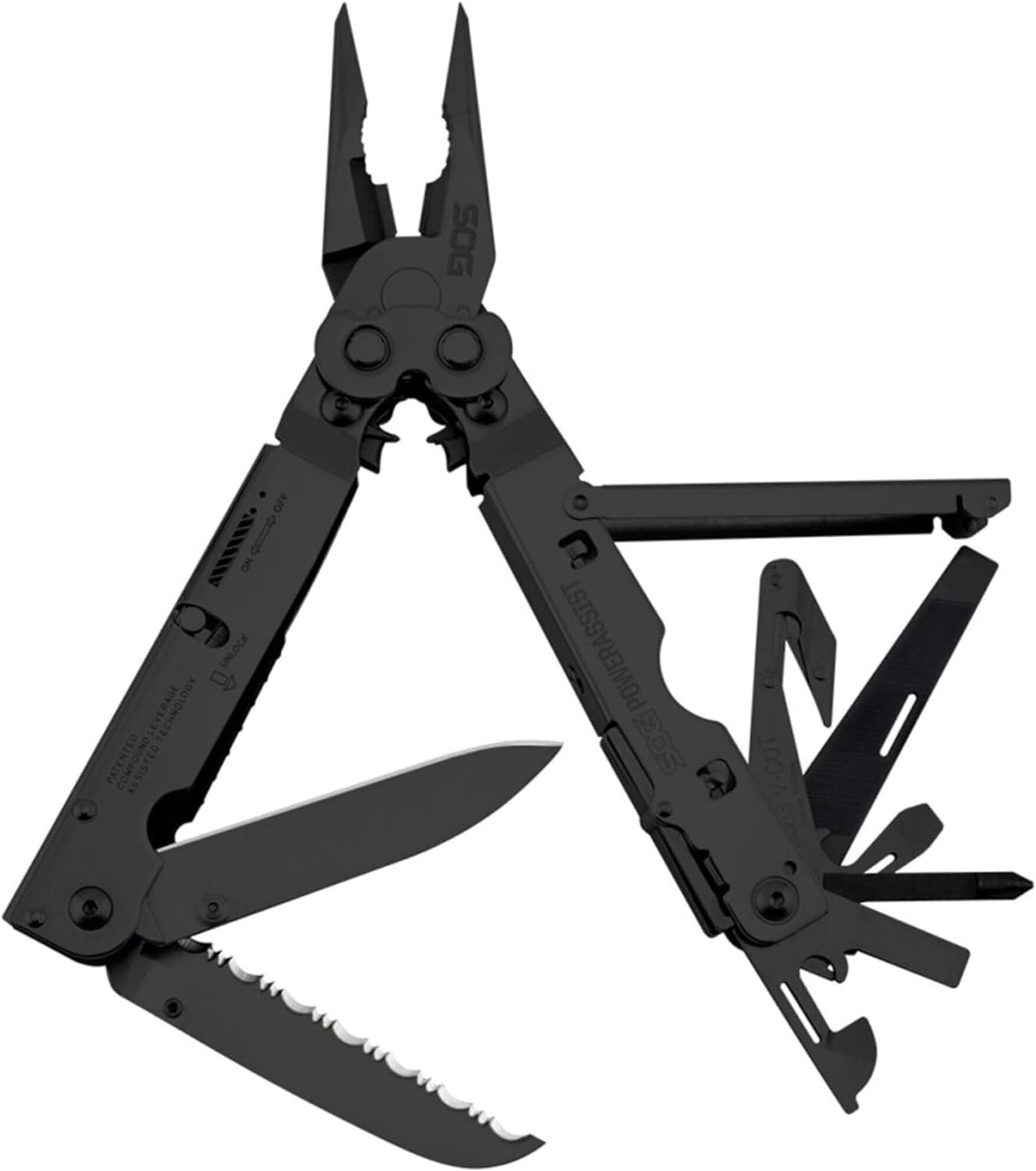 SOG SOG-B66N-CP PowerAssist Multi-Tool, 16 Component, Black