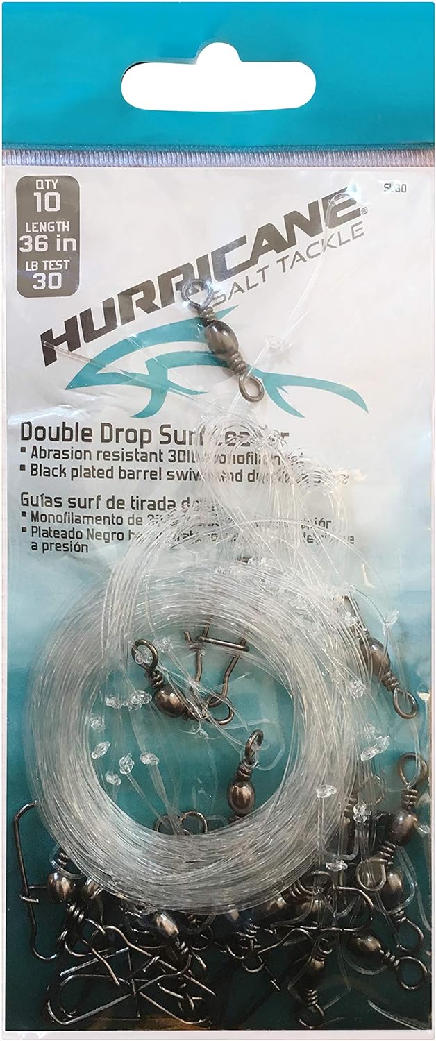 Hurricane Surf Fishing Leader Bundle - 10 Pound Double Drop Surf Leader, 20 Pound Double Drop Surf Leader, and 30 Pound Double Drop Surf Leader