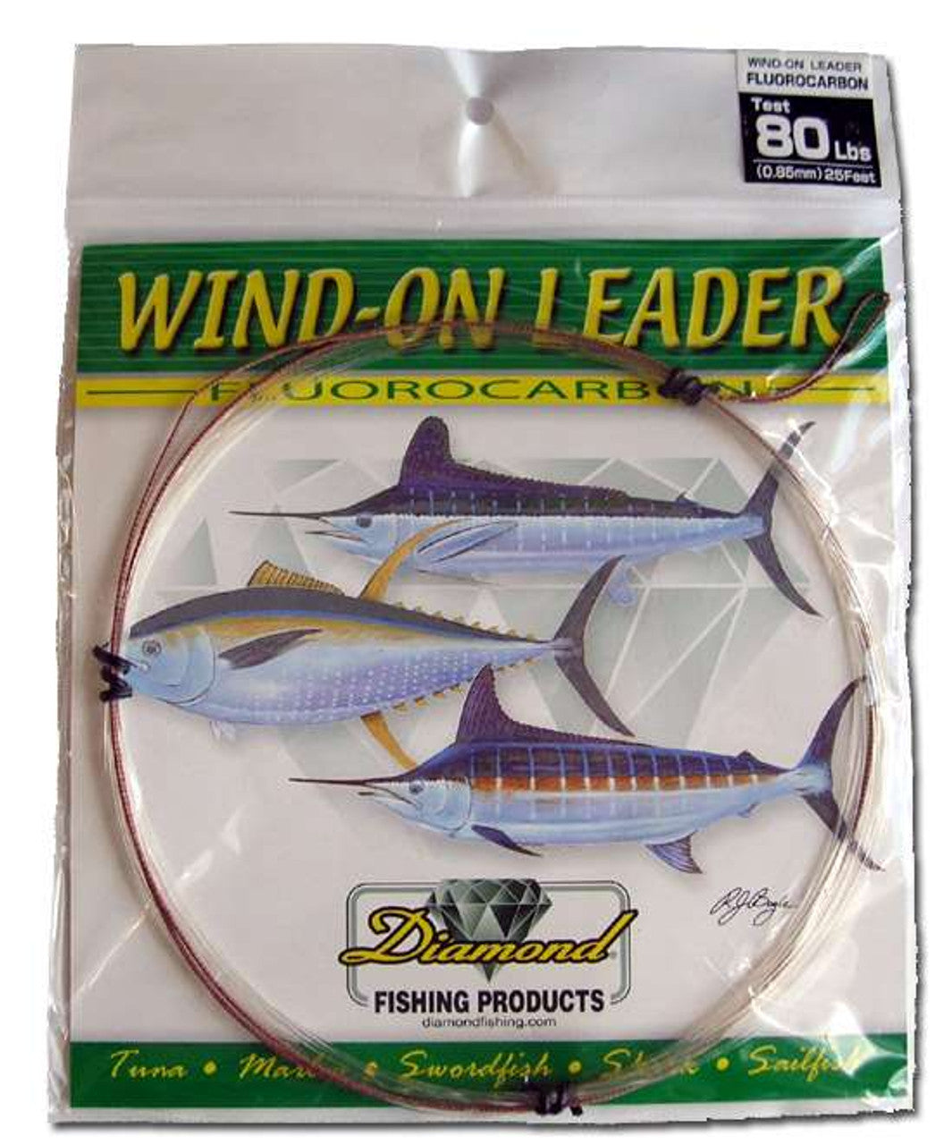 Momoi Diamond Fluorocarbon Wind-On Leader 90lb 25ft Clear White