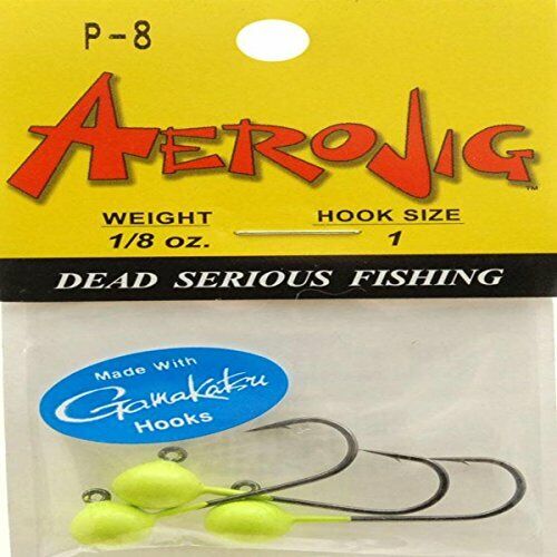 Hawken Aerojig Plain Jighead, 1/8 oz, 1/0 Hook, Green Chartreuse, 3/Pack