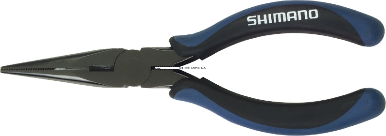 Shimano Brutas Long Nose Pliers, Gray/Blue Handles, Black Nickel