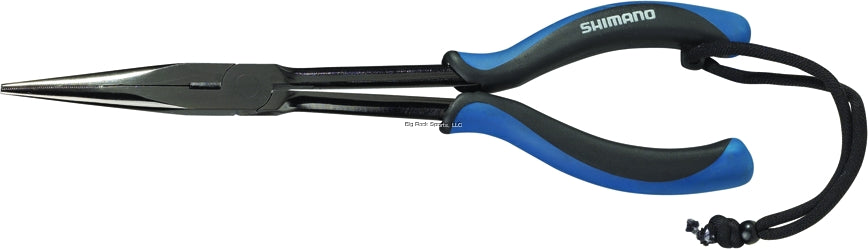 Shimano Brutas Long Nose Pliers, Gray/Blue Handles, Black Nickel