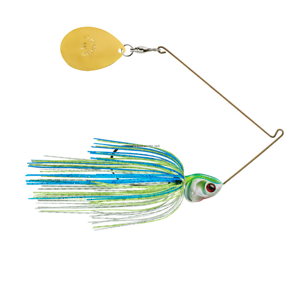 Booyah Covert Spinnerbait, 4", 1/2oz, White/Chartreuse/Blue