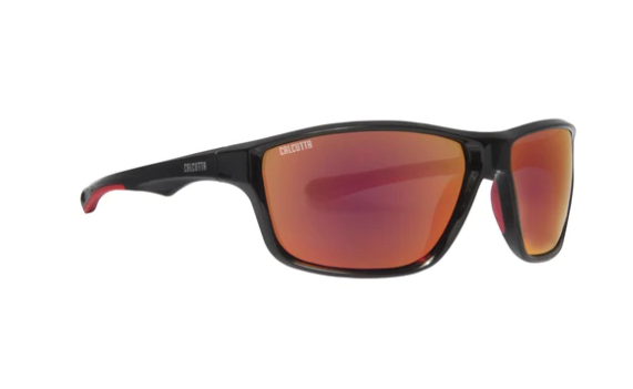 Calcutta Inlet Polarized Sunglasses Shiny Black Frame/Orange Fire Mirror Lens