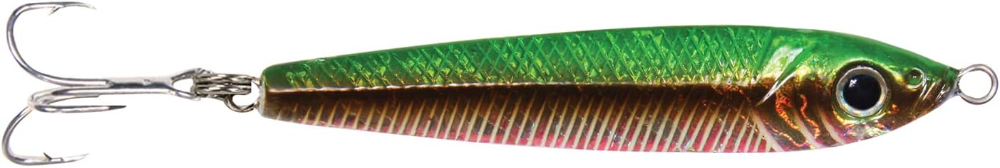 GOT-CHA Jigfish Lure, 2", 1/2oz, 1/0 Treble Hook, Green/Brown/Yellow/Silver