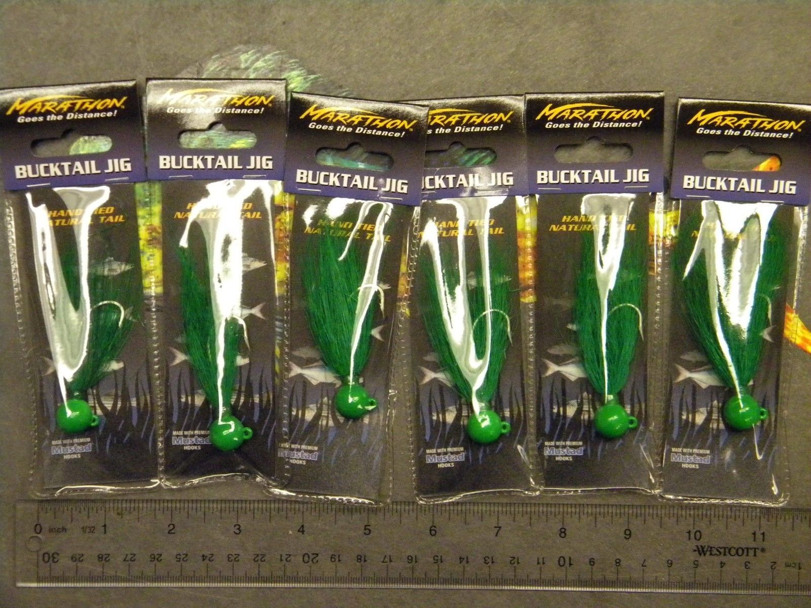 Tsunami Marathon Bucktail Lead Head Jig Mustad MBJ12-LG 1/2oz Lure LOT 6 Green