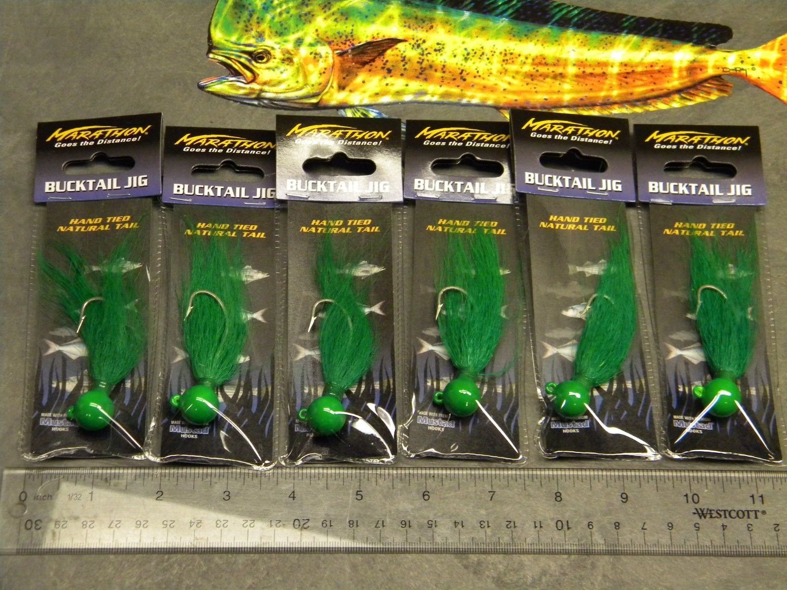 Tsunami Marathon Bucktail Lead Head Jig Mustad MBJ34-LG 3/4oz Lure LOT 6 Green