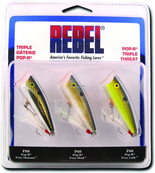 Rebel Pop-R Triple Threat Lure 3 Pack, 2-1/2", 1/4 oz, Multi