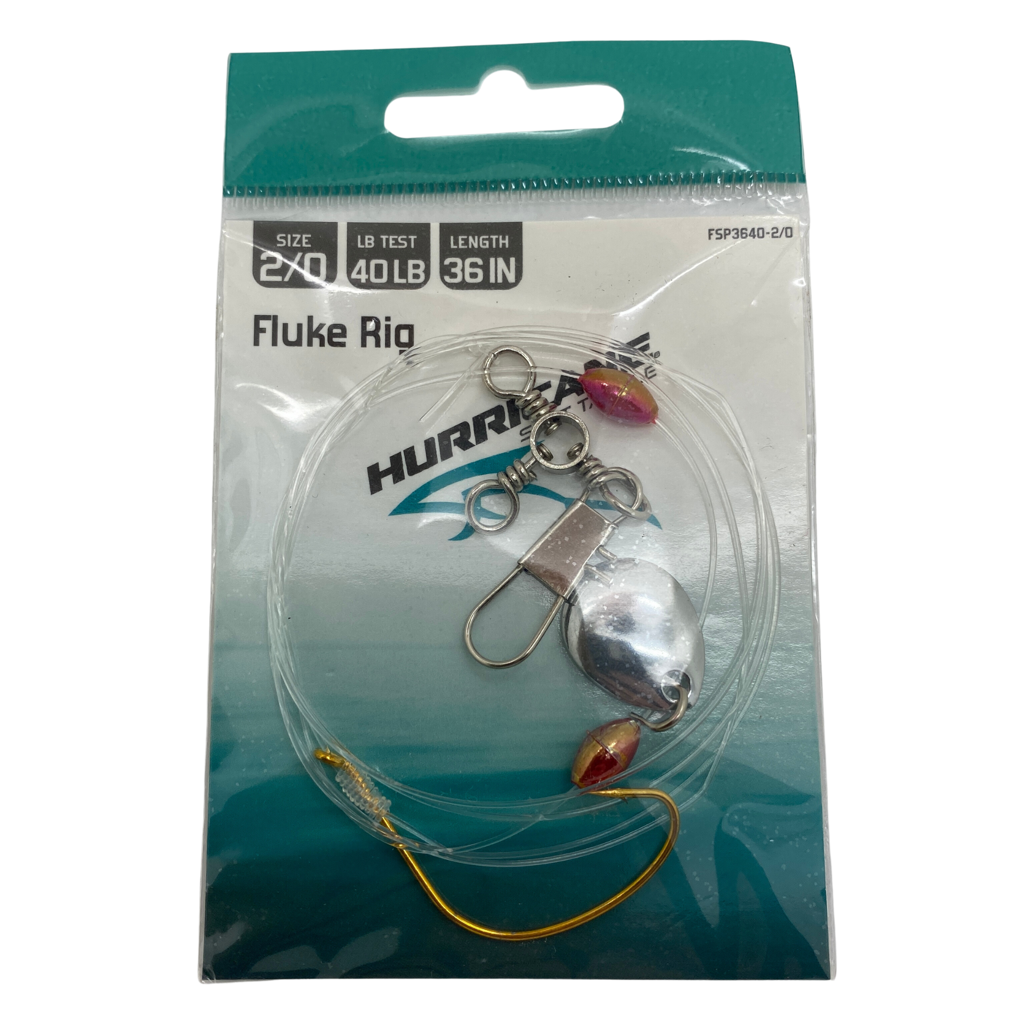 Hurricane Fluke Rig Wide Gap Spinner 3-Way Swivel, Size 2/0, 36", 40lb Test