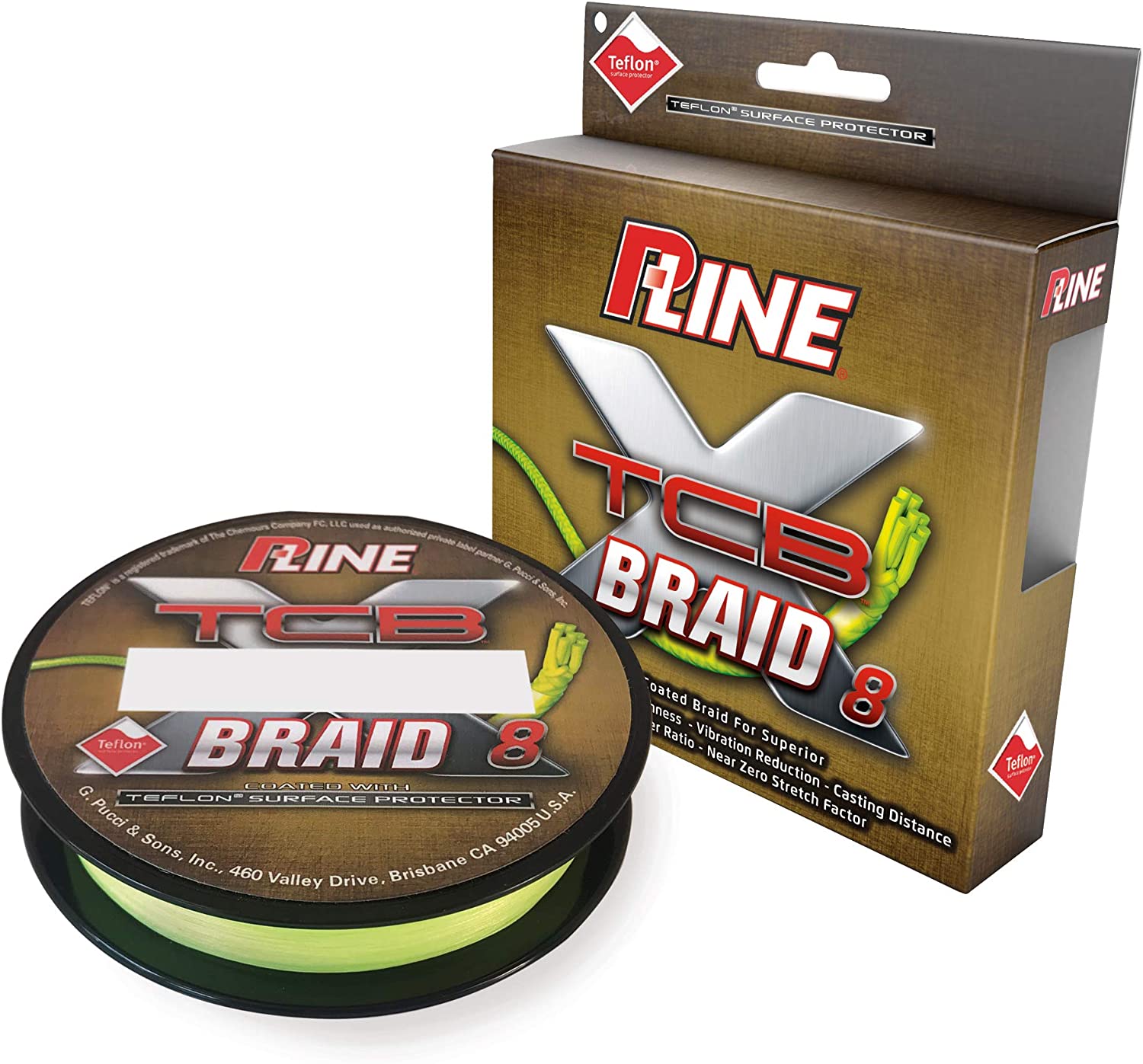 P-Line 8-Carrier Teflon Coated Braided Line (15-80lb, 150-300yd, Hi-Vis Yellow)