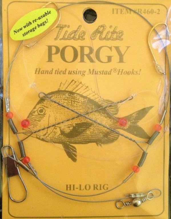 Tide Rite Hand Tied Beaded Gold Baitholder Porgy Rigs, Mustad Long Shank Hook, Size 2