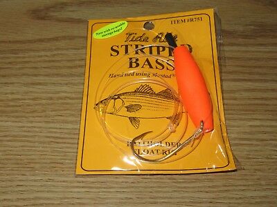 Tide Rite Hand Tied Baitholder Hook Float Striped Bass Rig, Gold (R751)