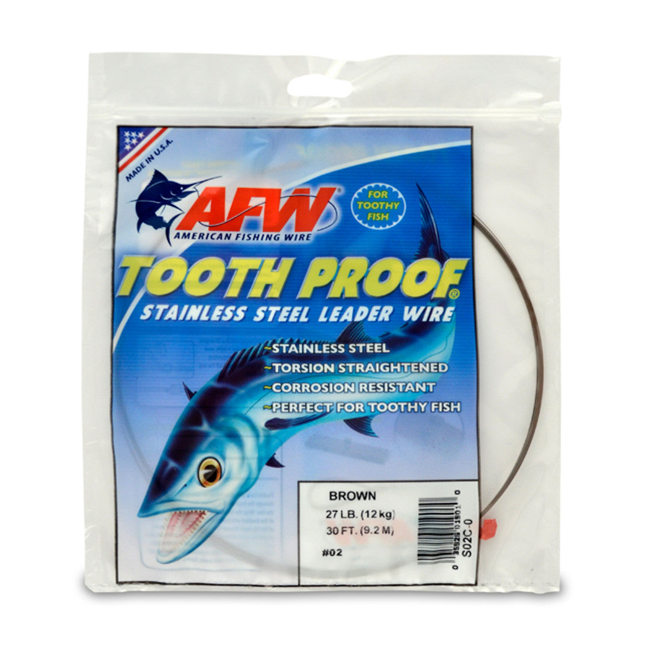 American Fishing Wire Tooth Proof Stainless Steel Single Strand Leader Wire, Camo, 30 Feet, 174lb