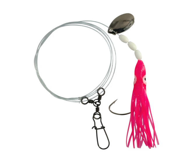 Sea Striker Fluke Squid Rig, 2/0 Wide Gap Hook, 3-Way & Snap Pink