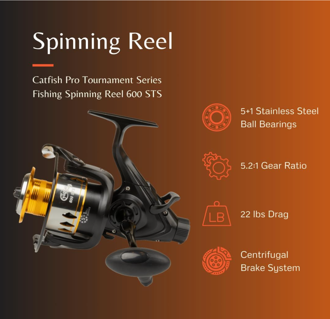 Catfish Pro Tournament Series Spinning Reel 600 STS - 5.2:1 Gear, 22lb Drag