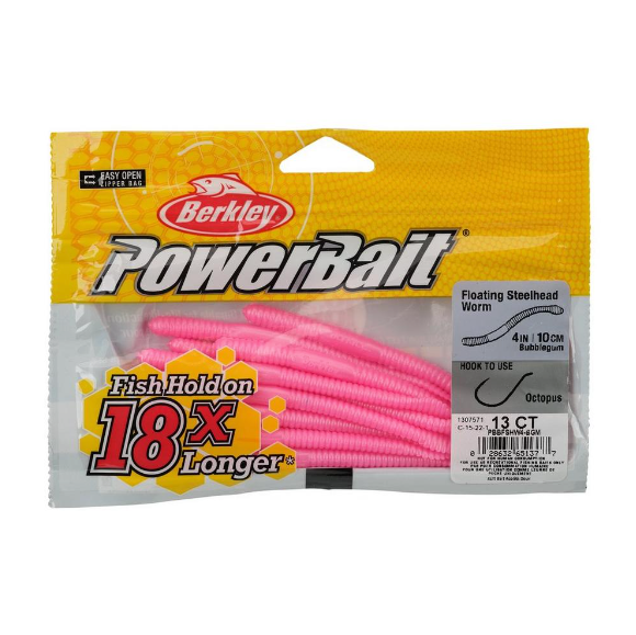 Berkley PBBFSHW4-BGM PowerBait Floating Steelhead Worm, 4" (13 Pack) - Bubblegum