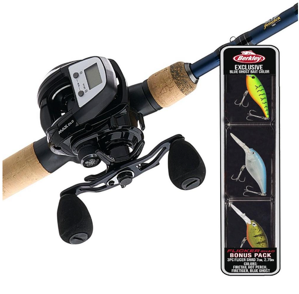 Abu Garcia MAXLPDLC/EAG70M-FC ABU Max Digital Line Counter LP Reel 20 sz on 7' Med Fenwick Eagle Fast Tapper Rod w/ Bonus 3 Flicker Baits