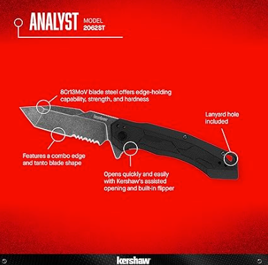 Kershaw Analyst Folding Knife, Assisted Speedsafe Opening, 3.25"