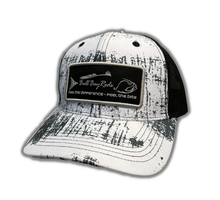 Bull Bay Rods Ripped Series BBR Logo Soft Mesh Trucker Hat Gray & White