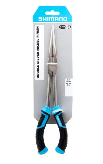 Shimano Brutas, 11", Needle Nose Pliers, Blk/Cyan Handles, High Carbon Steel