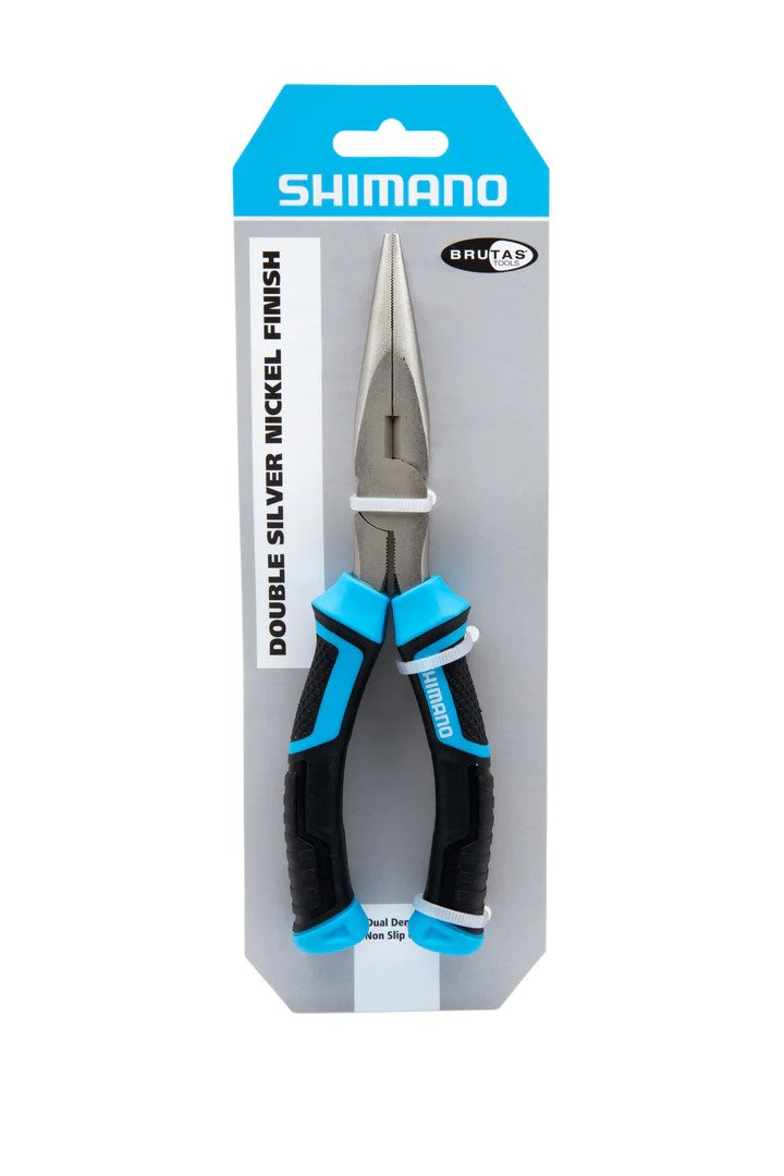 Shimano Brutas, 6", Needle Nose Pliers, Blk/Cyan Handles, High Carbon Steel