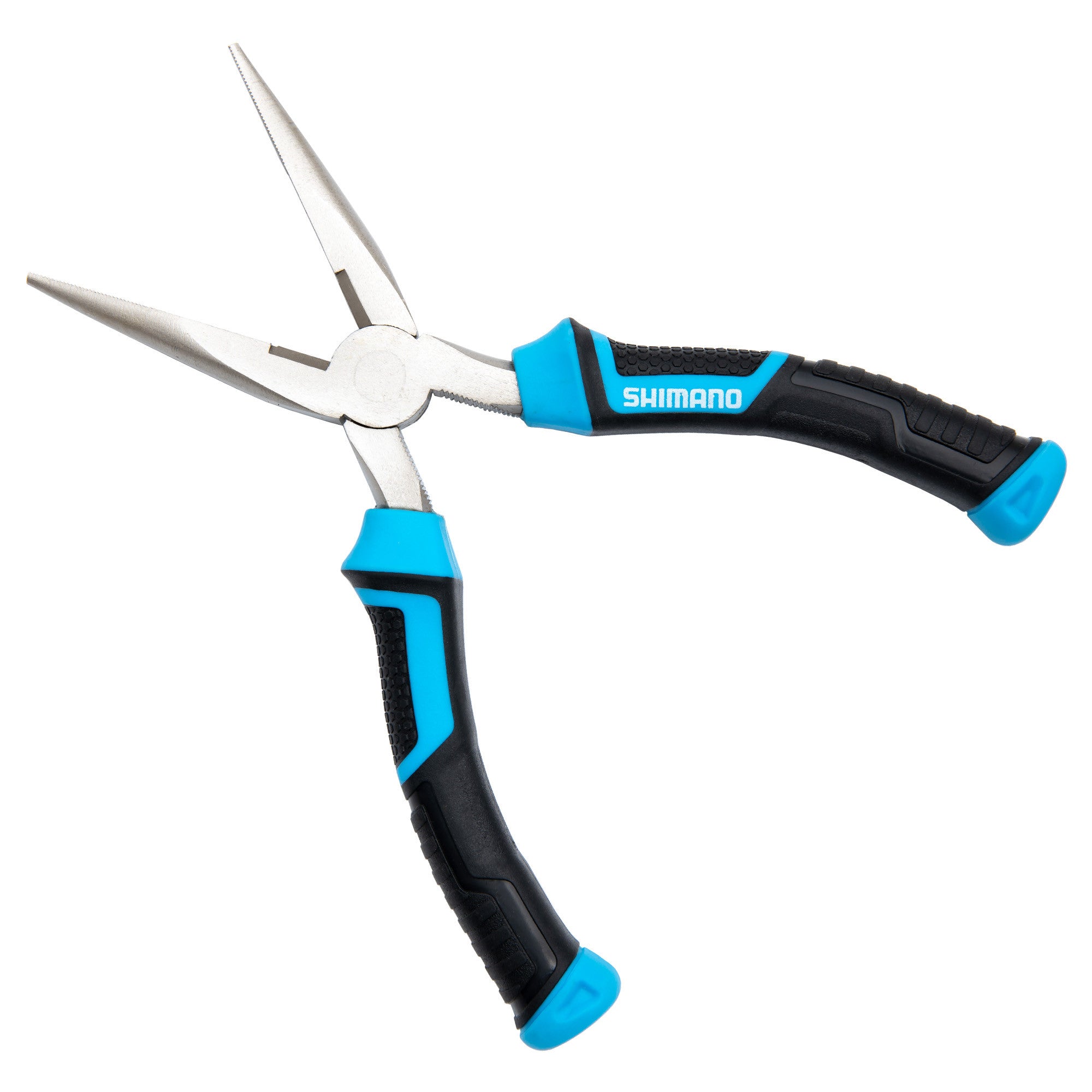 Shimano Brutas, 8", Needle Nose Pliers, Blk/Cyan Handles, High Carbon Steel