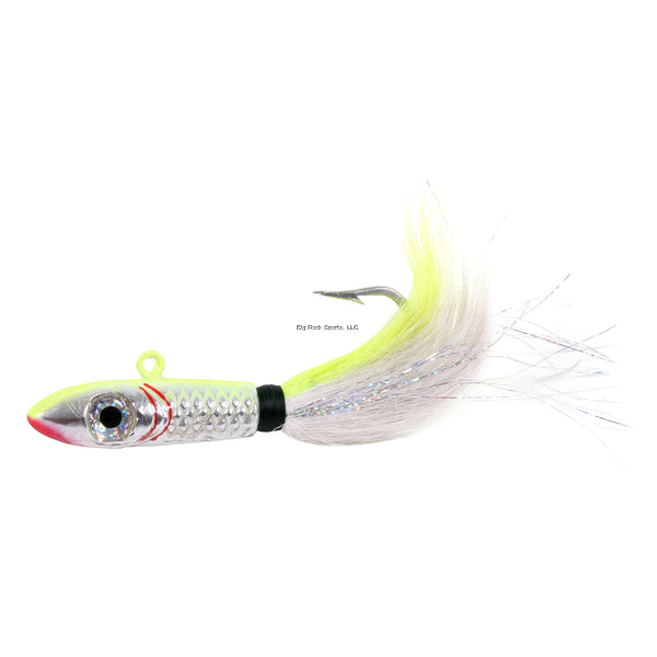 Sea Striker Bucktail Big Game Jig with Rattle/Grub Keeper, 6oz, 9/0, Chartreuse