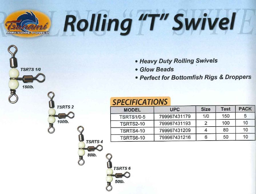 Tsunami Stainless 3-Way Beaded Rolling T Swivel TSRT