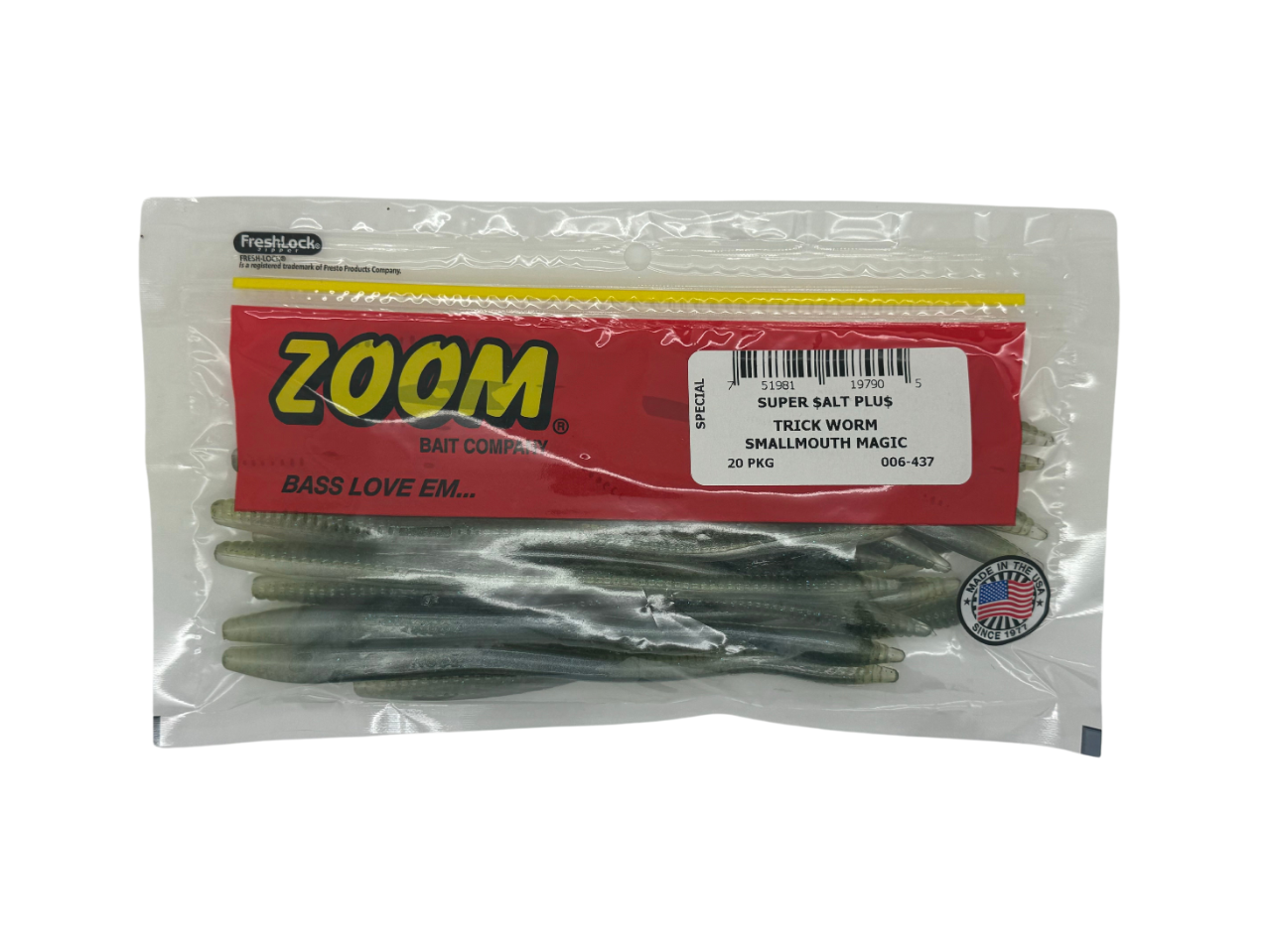 Zoom Trick Worm, 20/Pk Small Mouth Magic