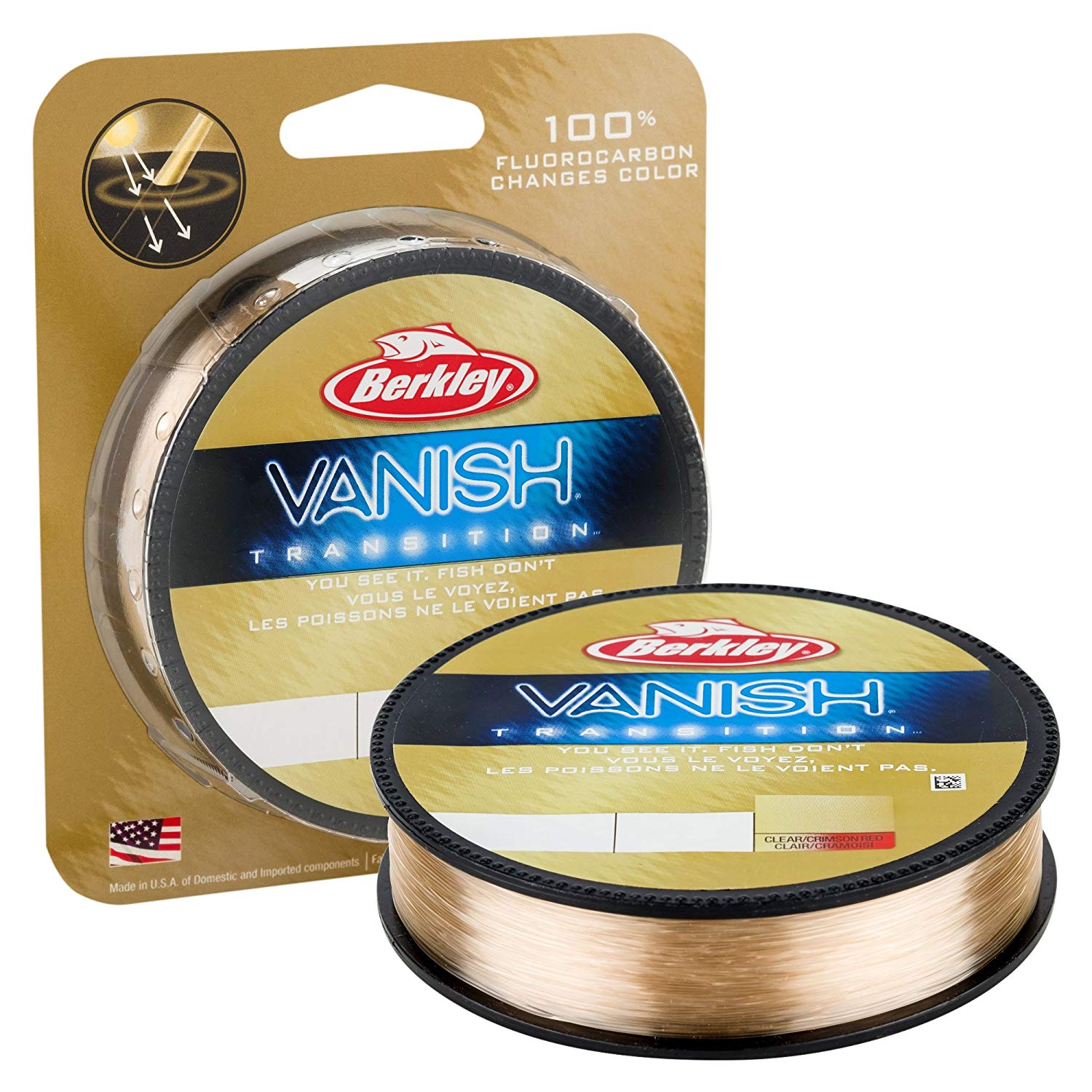 Berkley Vanish Transition Fluorocarbon Line Filler Spool, Clear Gold/Crimson Red